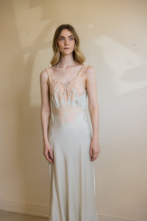 1930s blue bias silk nightgown
