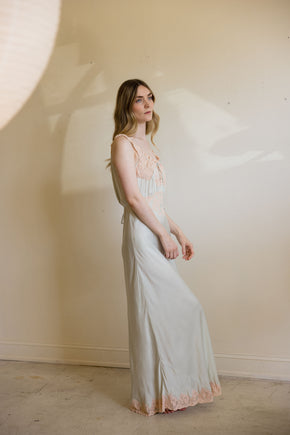 1930s blue bias silk nightgown