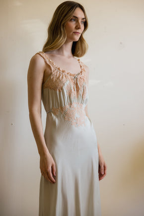 1930s blue bias silk nightgown