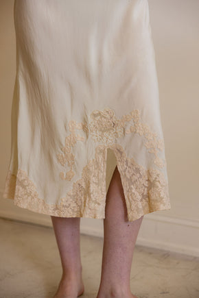 1930s muted green silk lace slip