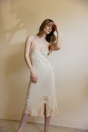1930s muted green silk lace slip