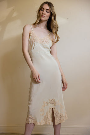 1930s muted green silk lace slip