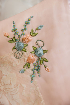 Antique 1930s silk lace cherub lingerie bag