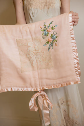 Antique 1930s silk lace cherub lingerie bag