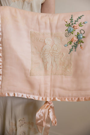 Antique 1930s silk lace cherub lingerie bag