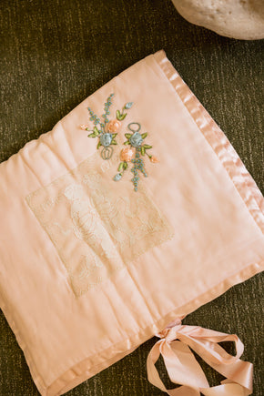 Antique 1930s silk lace cherub lingerie bag