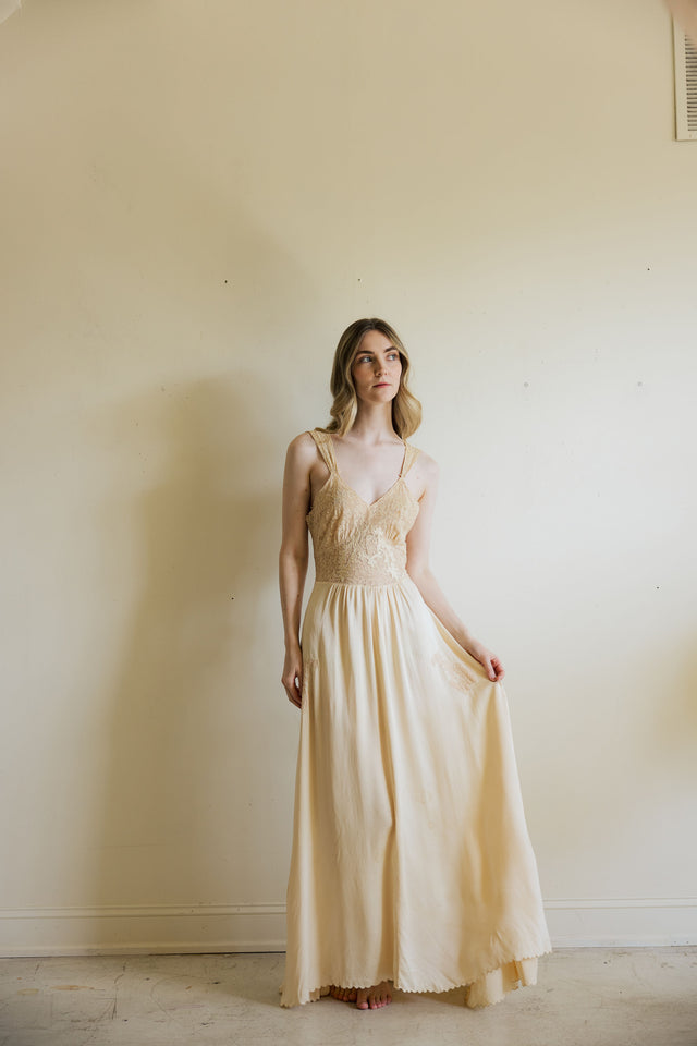 1930s monogrammed silk lace trousseau nightgown