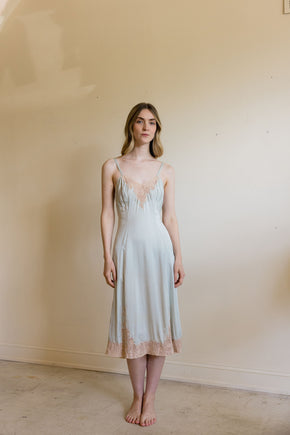 1930s blue silk lace half slip