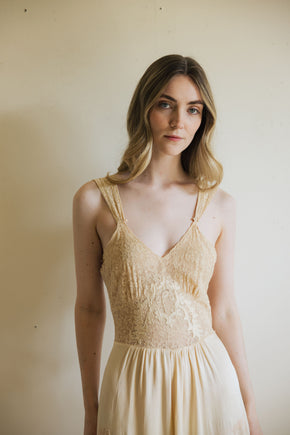 1930s monogrammed silk lace trousseau nightgown