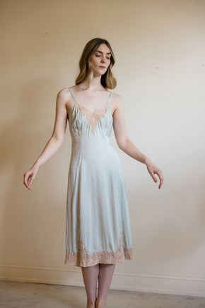 1930s blue silk lace half slip