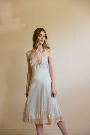 1930s blue silk lace half slip