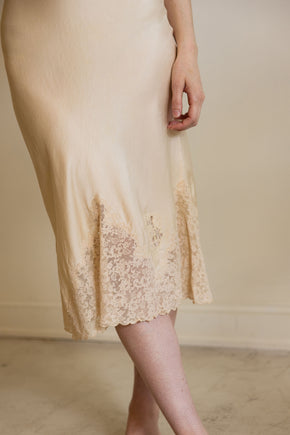 1930s champagne monogrammed silk lace half slip