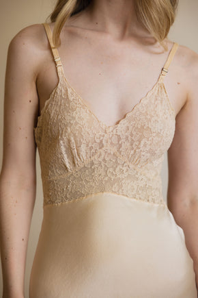 1930s champagne monogrammed silk lace half slip