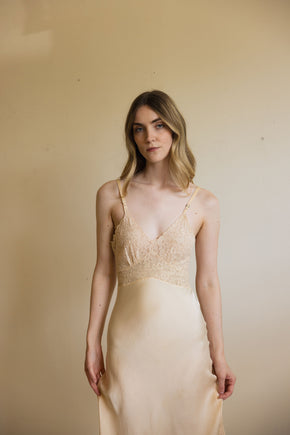 1930s champagne monogrammed silk lace half slip