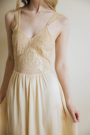 1930s monogrammed silk lace trousseau nightgown