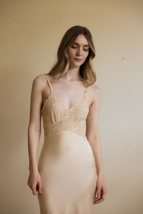 1930s champagne monogrammed silk lace half slip