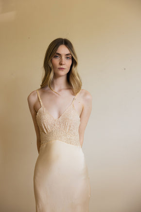 1930s champagne monogrammed silk lace half slip