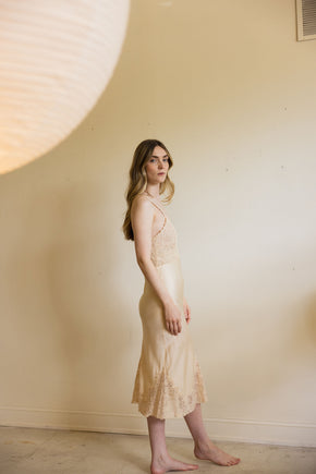 1930s champagne monogrammed silk lace half slip
