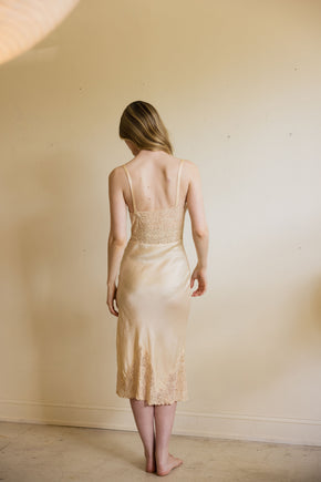 1930s champagne monogrammed silk lace half slip