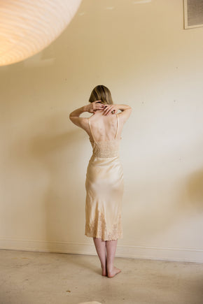 1930s champagne monogrammed silk lace half slip