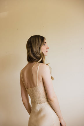 1930s champagne monogrammed silk lace half slip