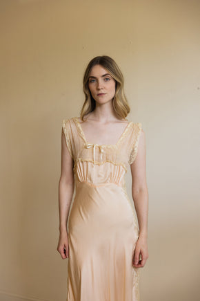 1930s baby pink silk lace bias lingerie gown