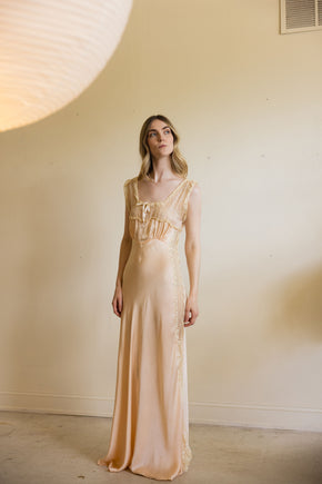 1930s baby pink silk lace bias lingerie gown