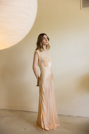 1930s baby pink silk lace bias lingerie gown