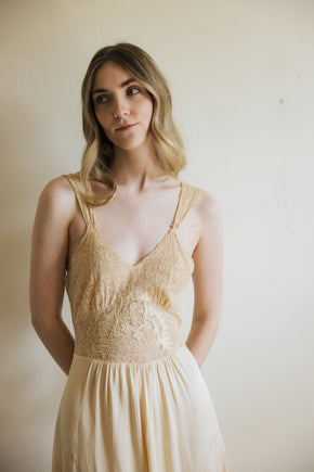 1930s monogrammed silk lace trousseau nightgown