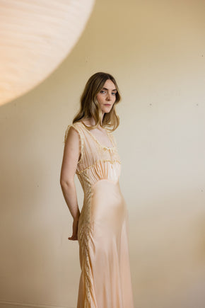 1930s baby pink silk lace bias lingerie gown