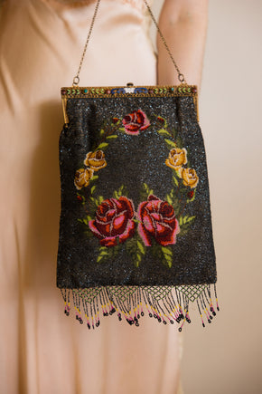 1920s deco glass beaded bag