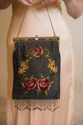 1920s deco glass beaded bag