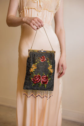 1920s deco glass beaded bag