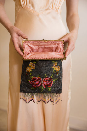 1920s deco glass beaded bag