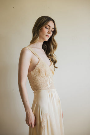 1930s monogrammed silk lace trousseau nightgown