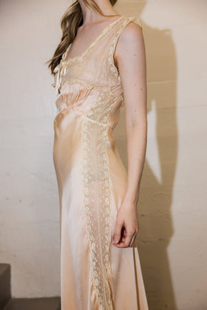 1930s baby pink silk lace bias lingerie gown