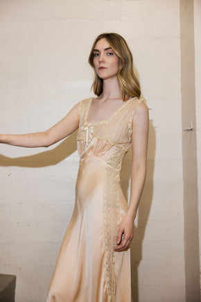 1930s baby pink silk lace bias lingerie gown