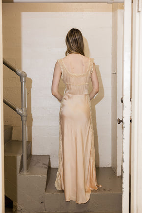 1930s baby pink silk lace bias lingerie gown