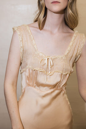 1930s baby pink silk lace bias lingerie gown