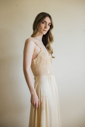 1930s monogrammed silk lace trousseau nightgown