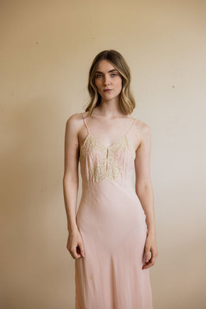 1930s Yolande pink rayon lace half slip
