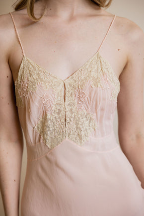 1930s Yolande pink rayon lace half slip