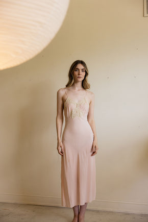 1930s Yolande pink rayon lace half slip