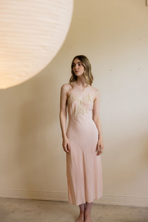1930s Yolande pink rayon lace half slip