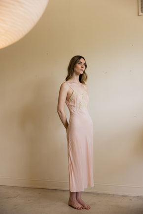 1930s Yolande pink rayon lace half slip
