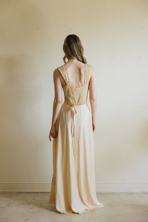 1930s monogrammed silk lace trousseau nightgown