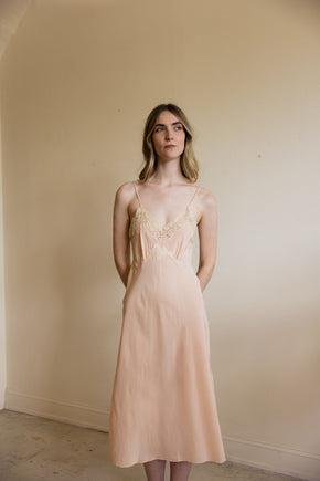 1930s Yolande pure silk lace embroidered half slip