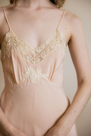 1930s Yolande pure silk lace embroidered half slip