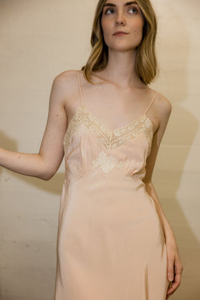 1930s Yolande pure silk lace embroidered half slip