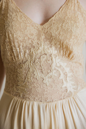 1930s monogrammed silk lace trousseau nightgown